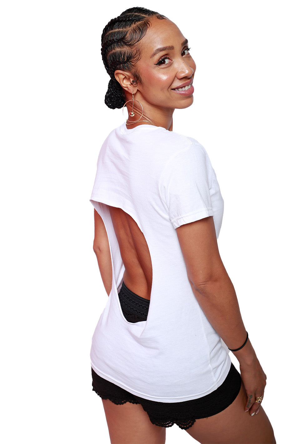 Short Sleeve White “Black Love” Open Back Tee