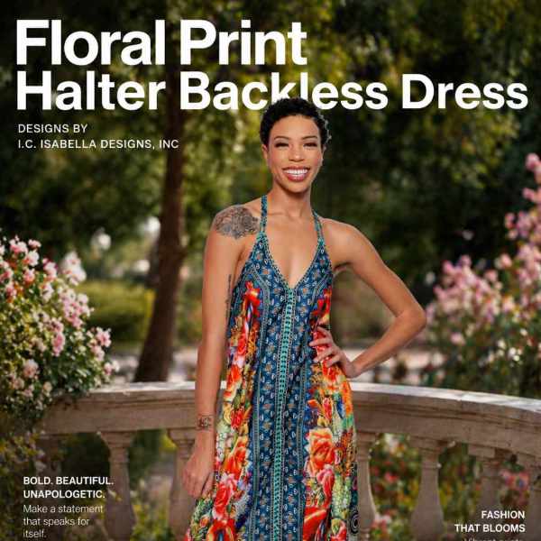 Floral Print Halter Backless Dress