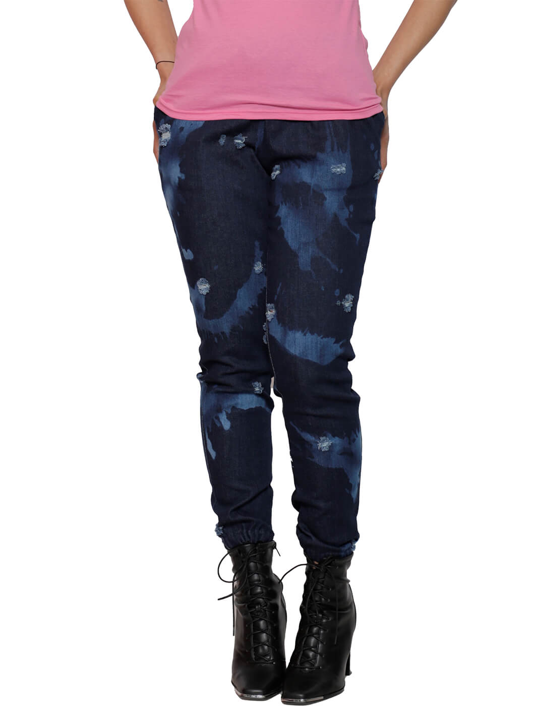 2-Pocket Distressed Denim Jogger Pants