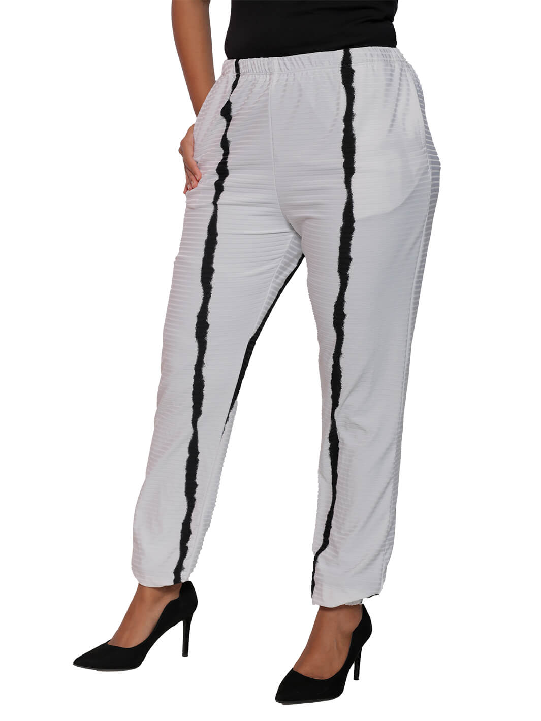 2-Pocket White/Black Streak Jogger Pants