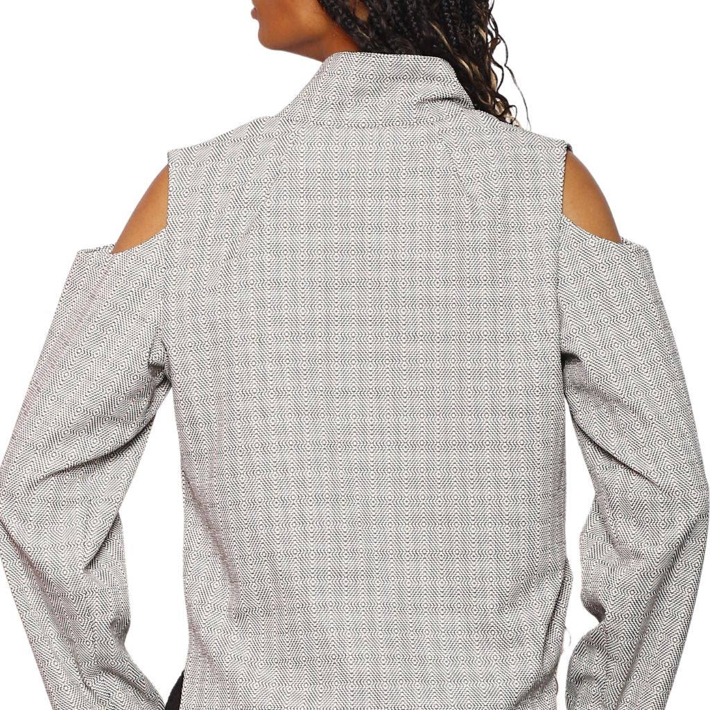 Beige One Button Cold Shoulder Jacket