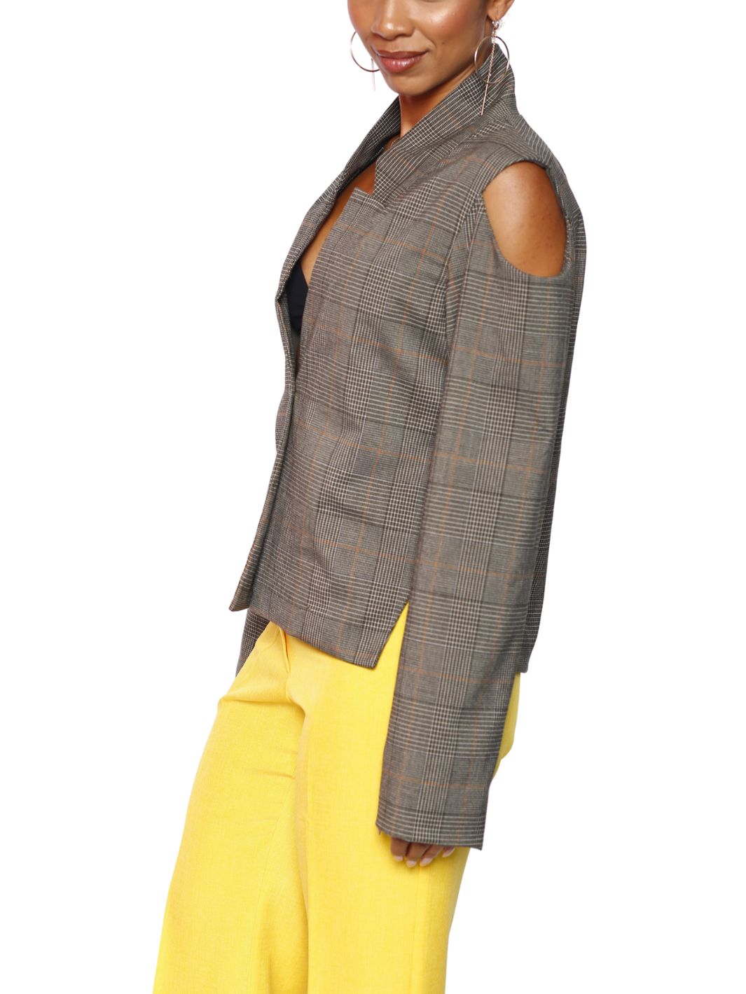 Green One Button Cold Shoulder Jacket