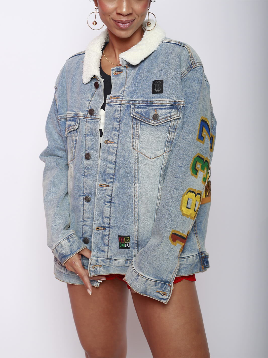 Large Size HBCU Graphic Denim Jacket