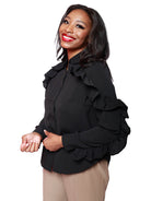 Long Sleeve Button Ruffled Blouse
