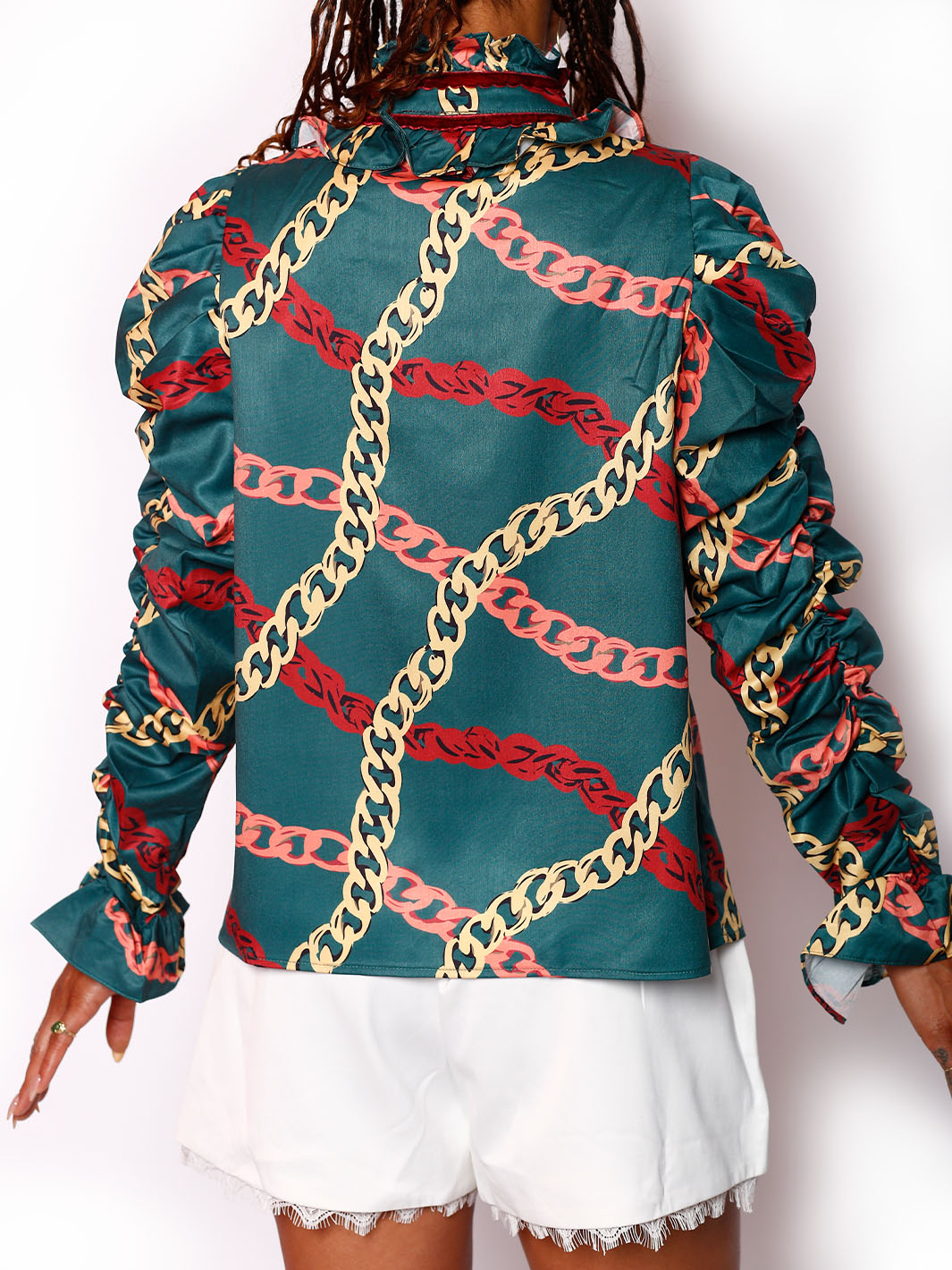 Long Sleeve Green Ruffled Blouse