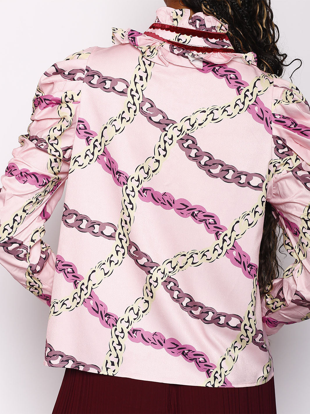Long Sleeve Pink Ruffled Blouse