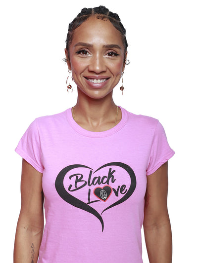 Short Sleeve Pink “Black Love” Open Back Tee