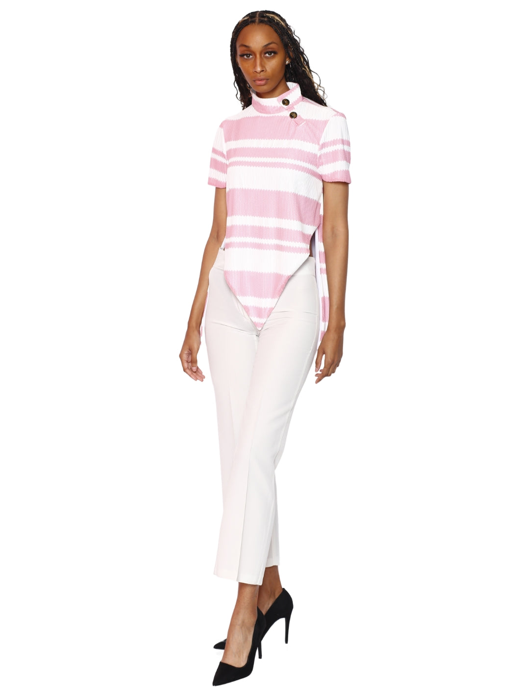 Pink Mix Short Sleeve Mock Neck Collard Cape Blouse