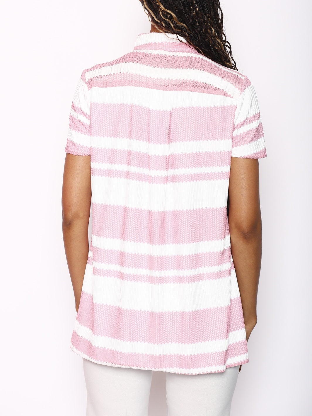 Pink Mix Short Sleeve Mock Neck Collard Cape Blouse