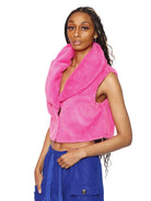 Pink Sleeveless Faux Fur One Button Vest