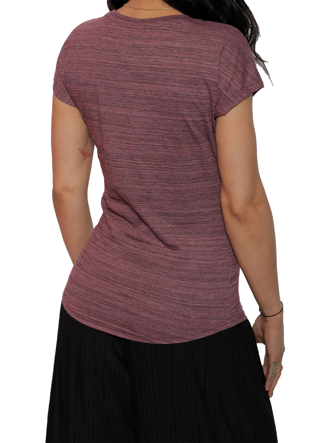 Short Sleeve Stripe Crimson V-Neck Top