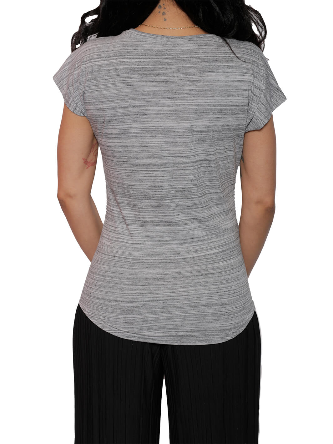 Short Sleeve Stripe Grey V-Neck Top