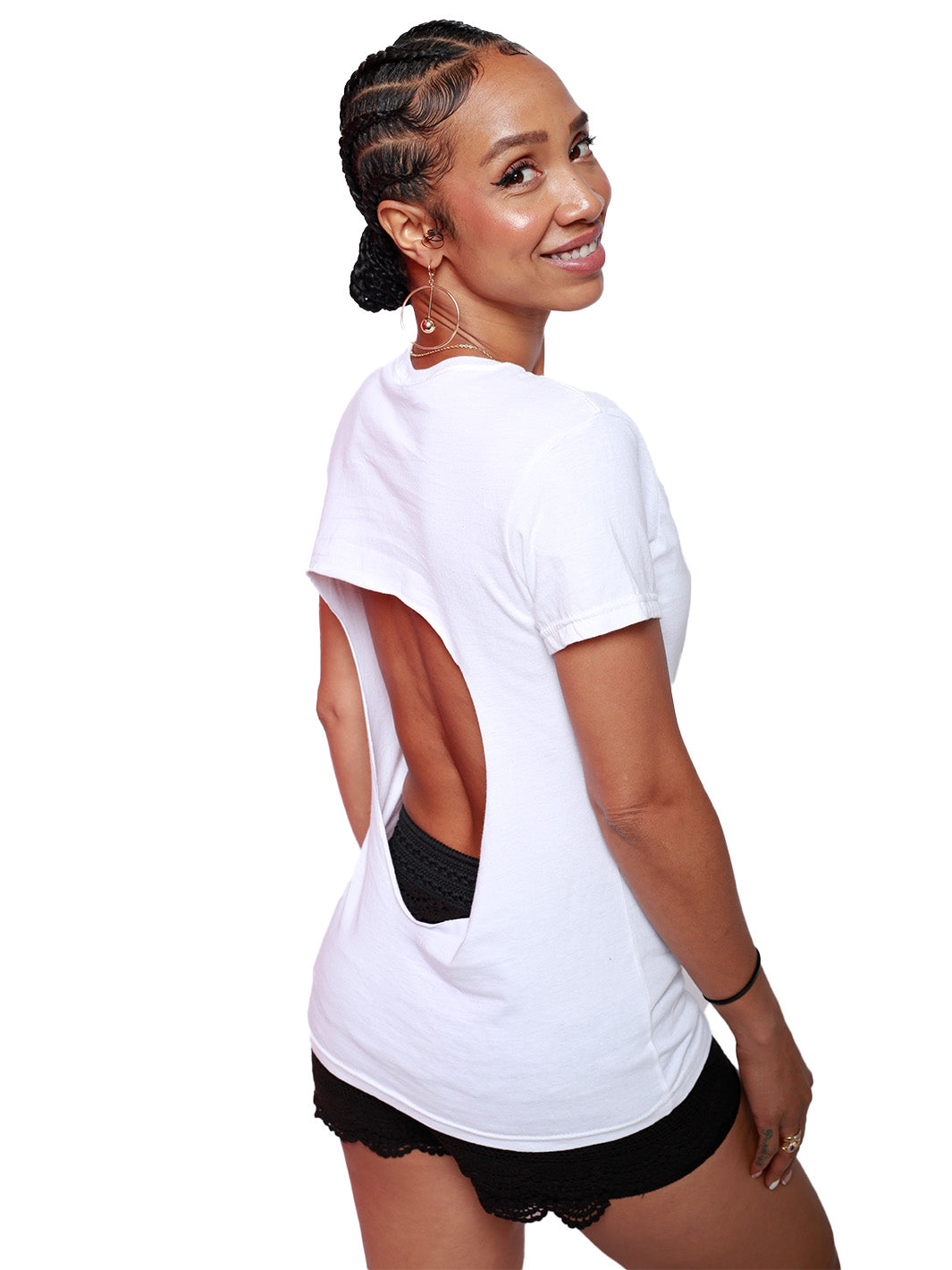 Short Sleeve White “Black Love” Open Back Tee