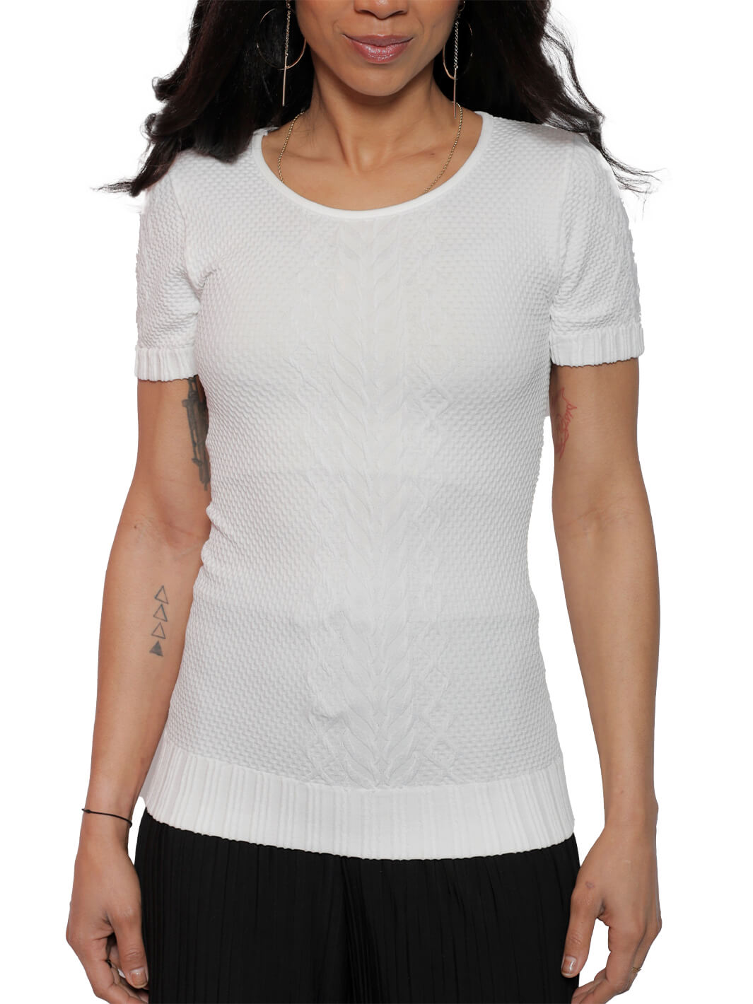 White Short Sleeve Four Way Stretch Top