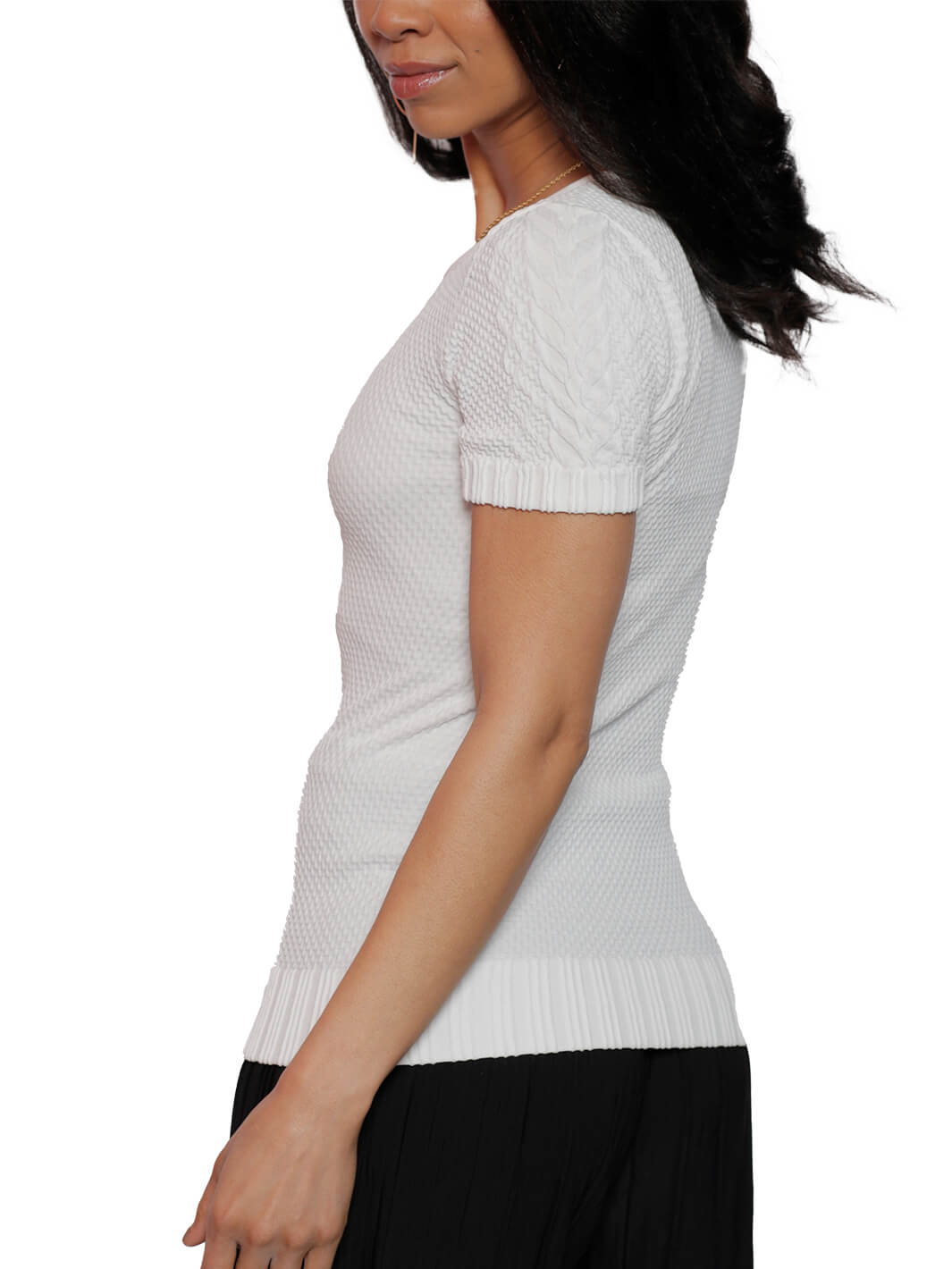White Short Sleeve Four Way Stretch Top