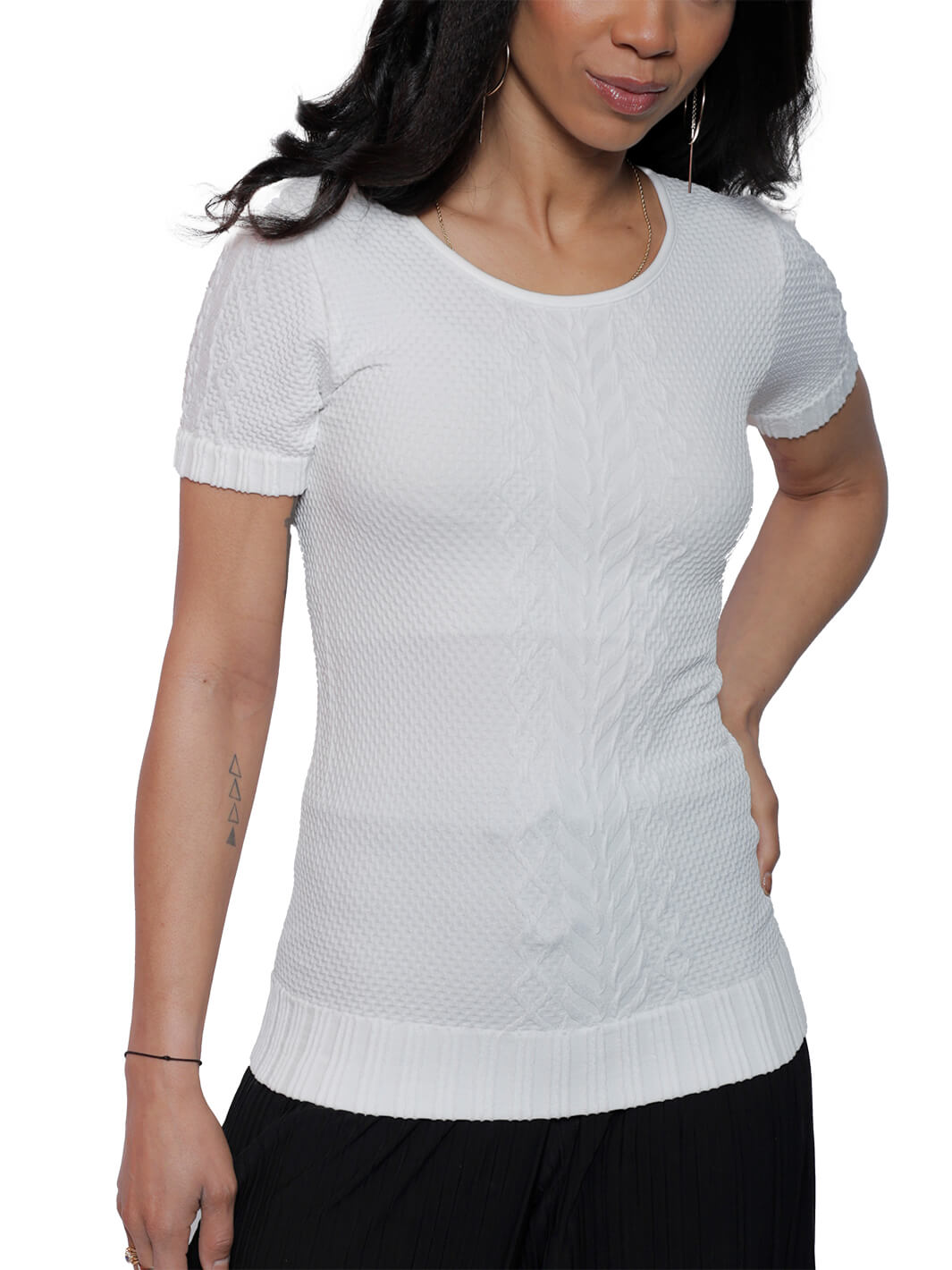 White Short Sleeve Four Way Stretch Top