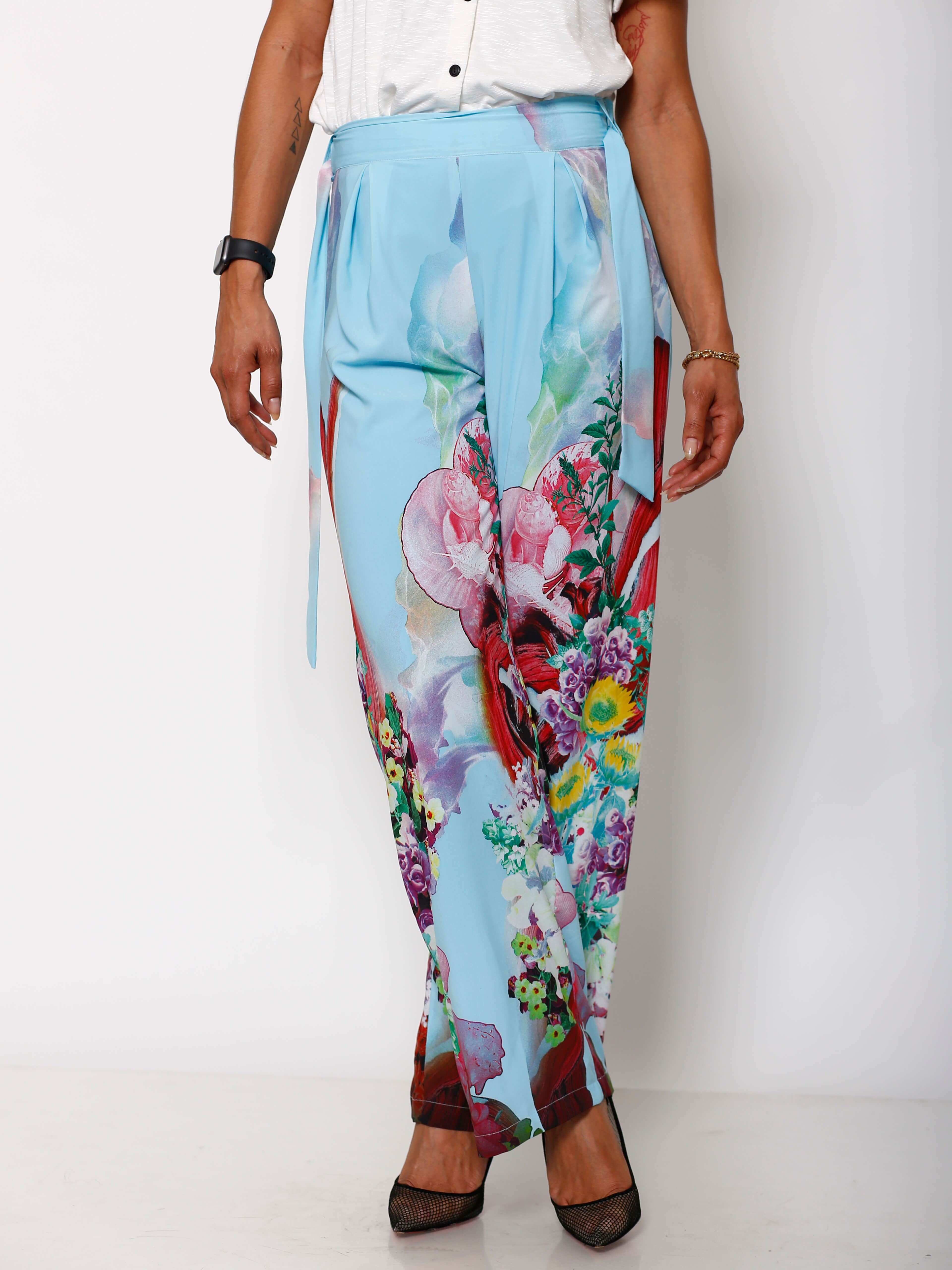 Ava High Waist Turquoise Print Pant