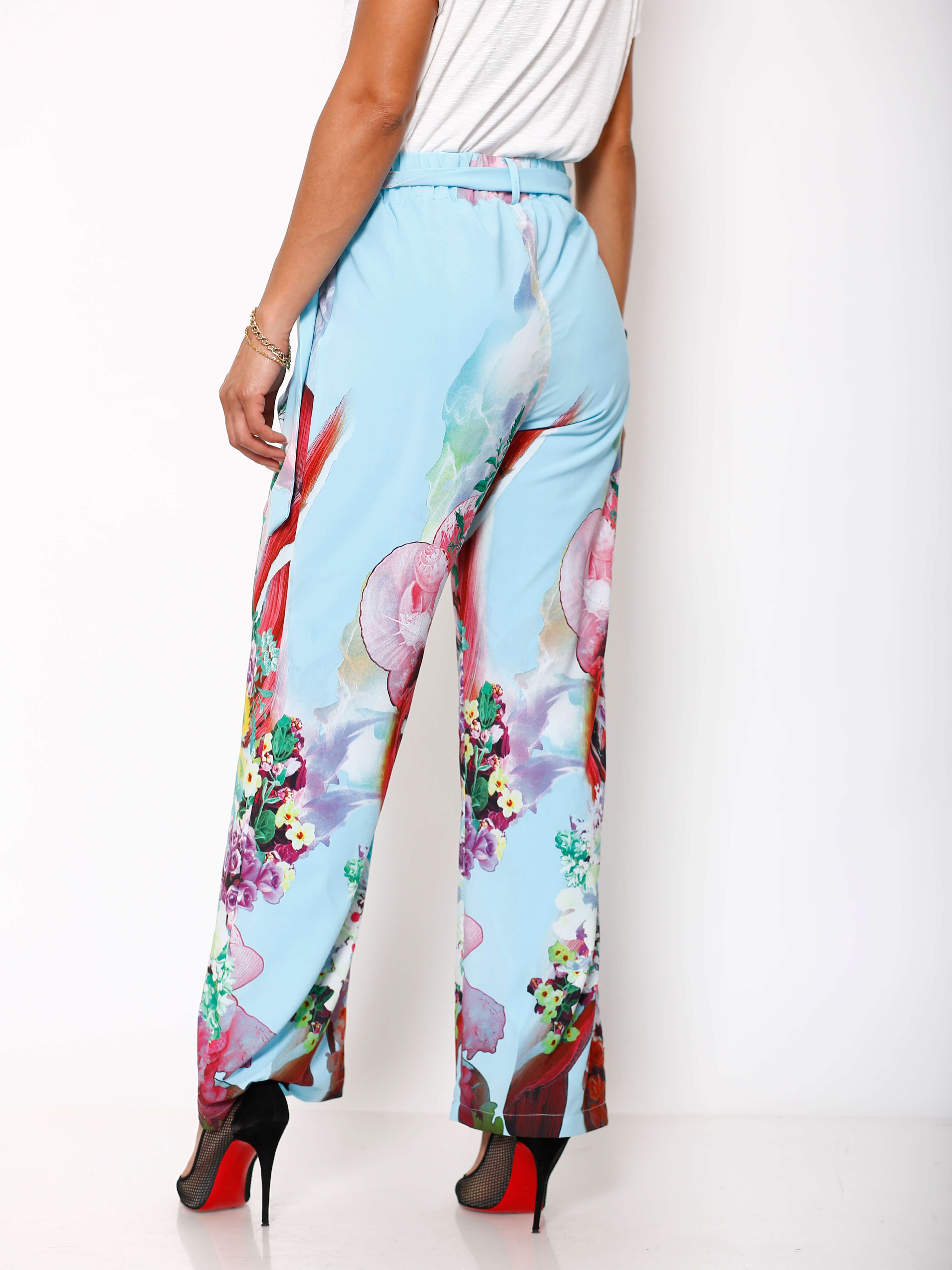Ava High Waist Turquoise Print Pant