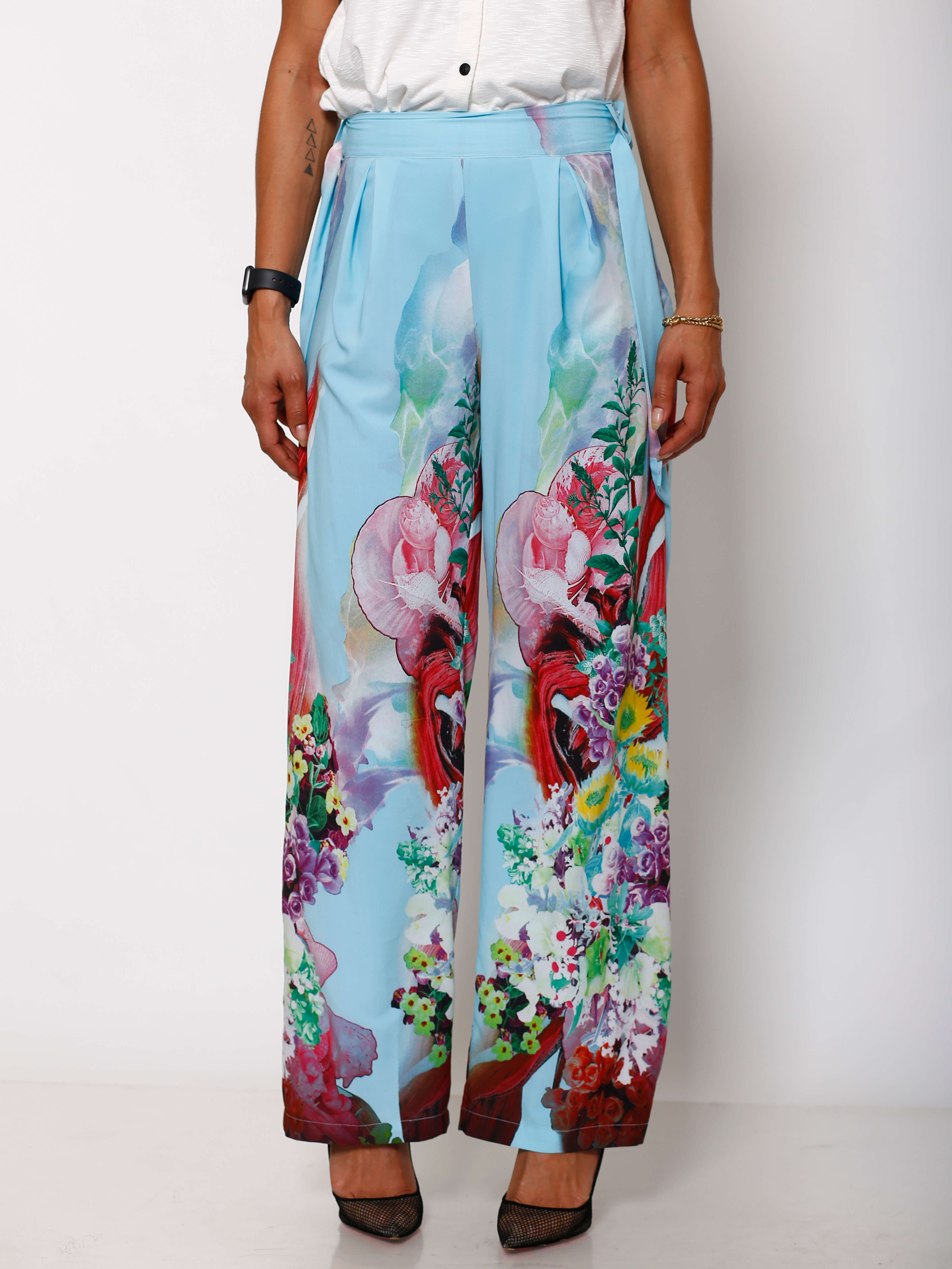 Ava High Waist Turquoise Print Pant