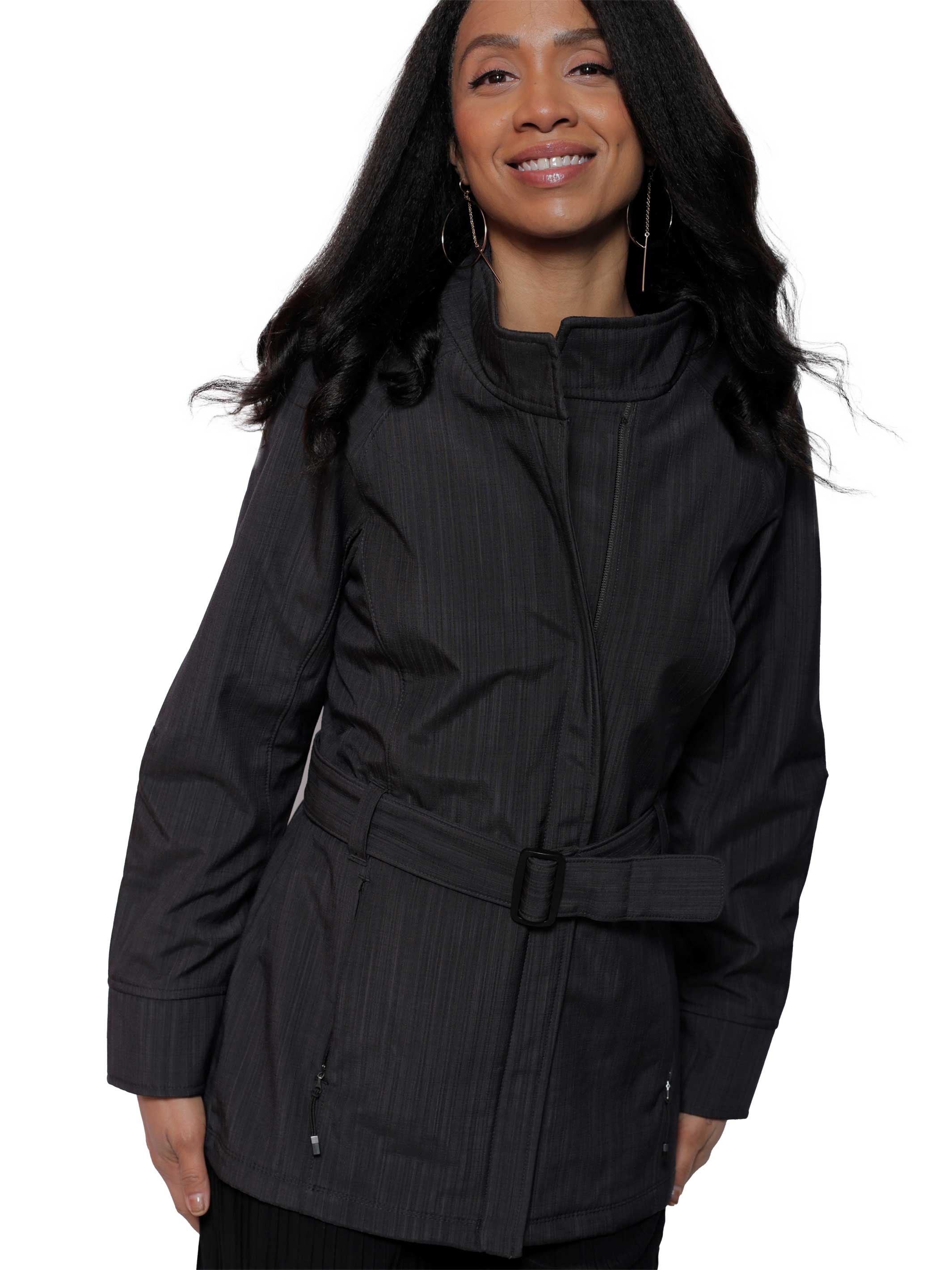 2-Pocket Zipper Belted Coat