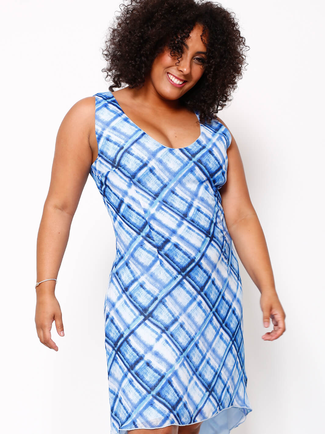 Blue/White V-Neck Signature Dress