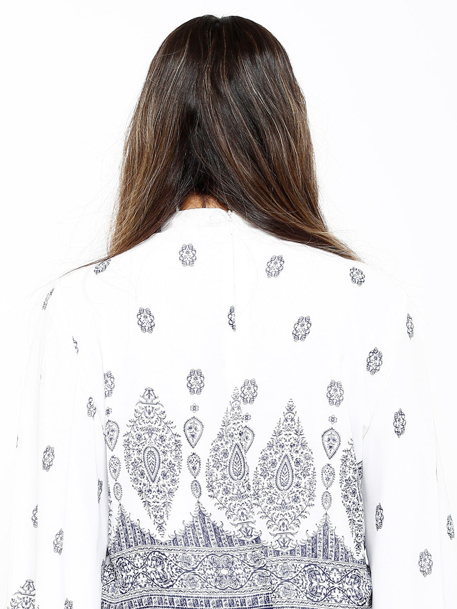 White/Navy Flare Sleeve Blouse