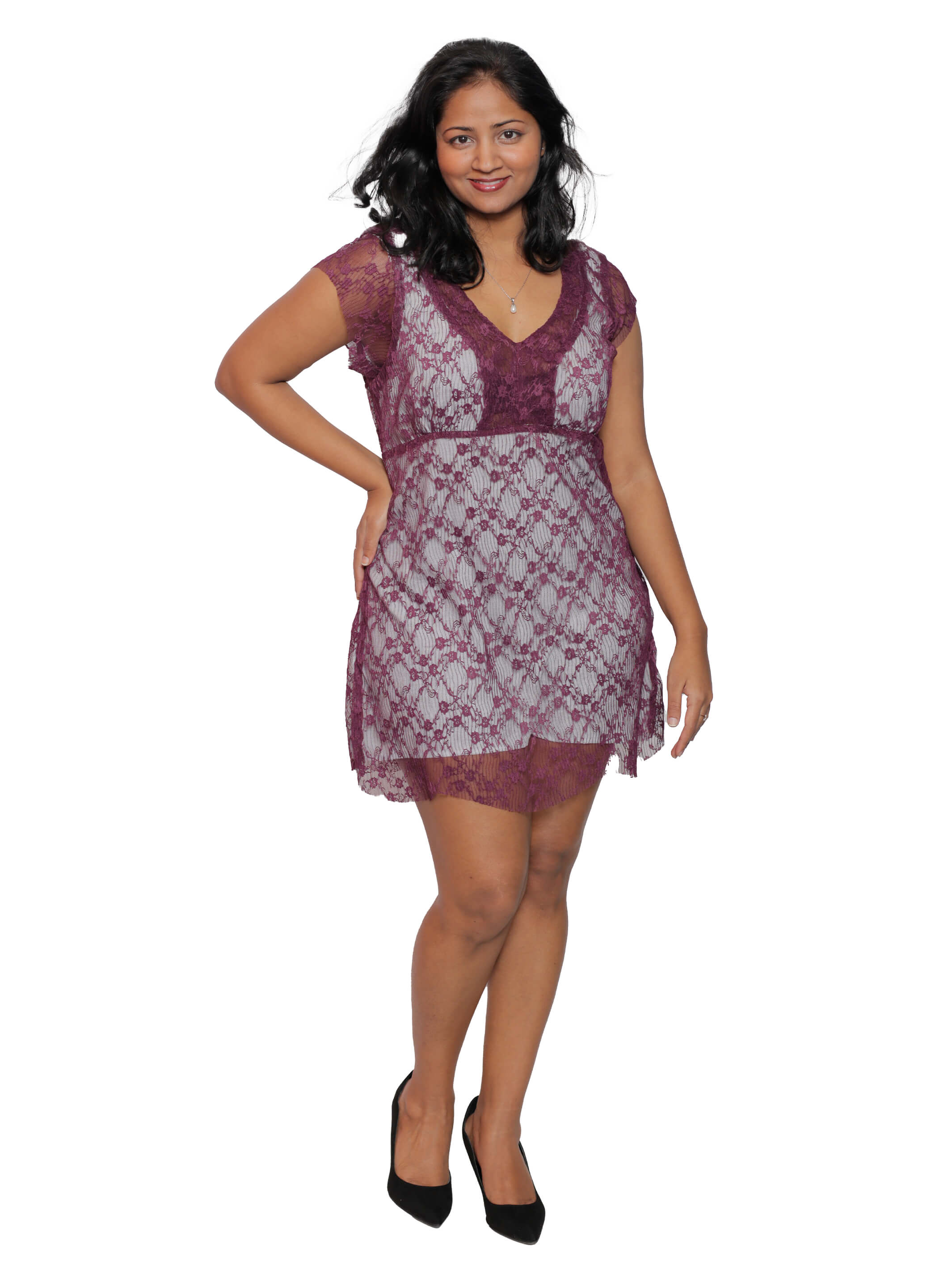 Burgundy Lace V-Neck S/S Dress