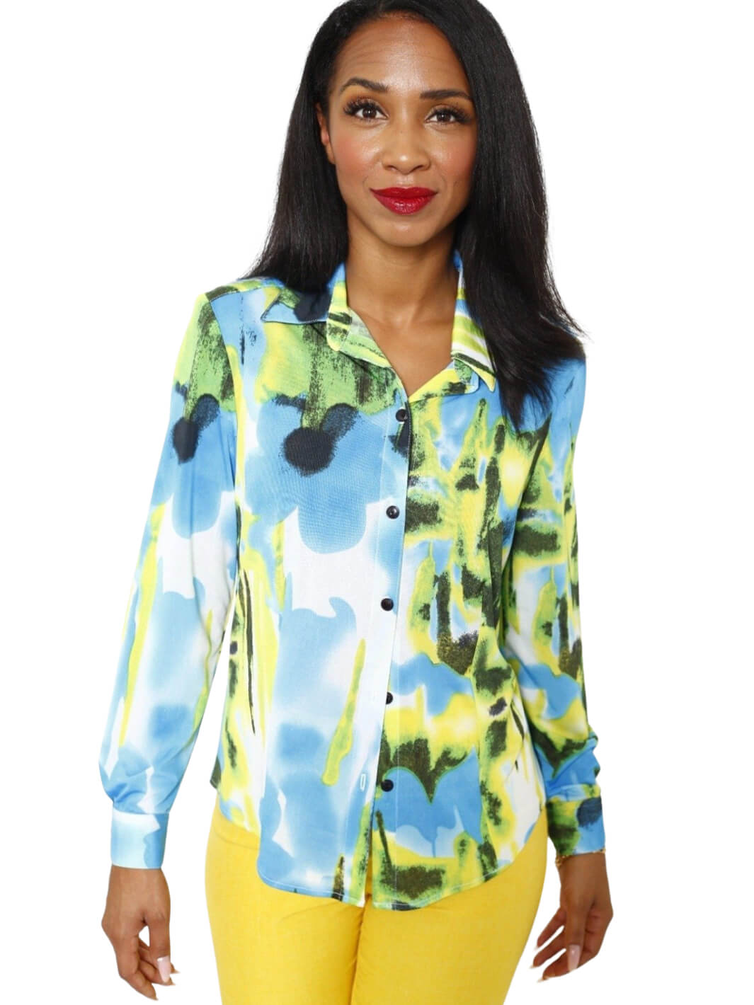 L/S Button Printed Blouse