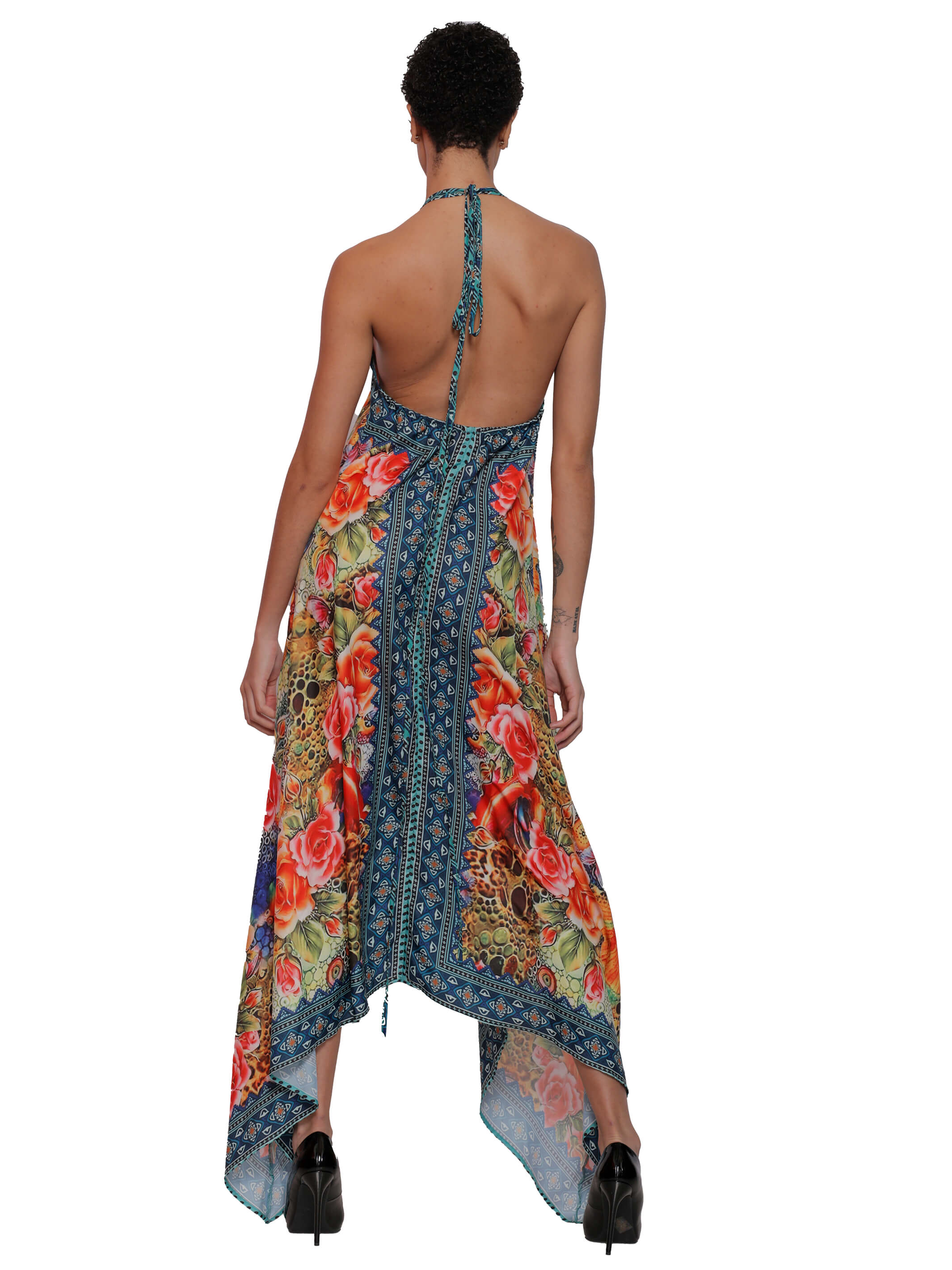 Floral Print Halter Backless Dress