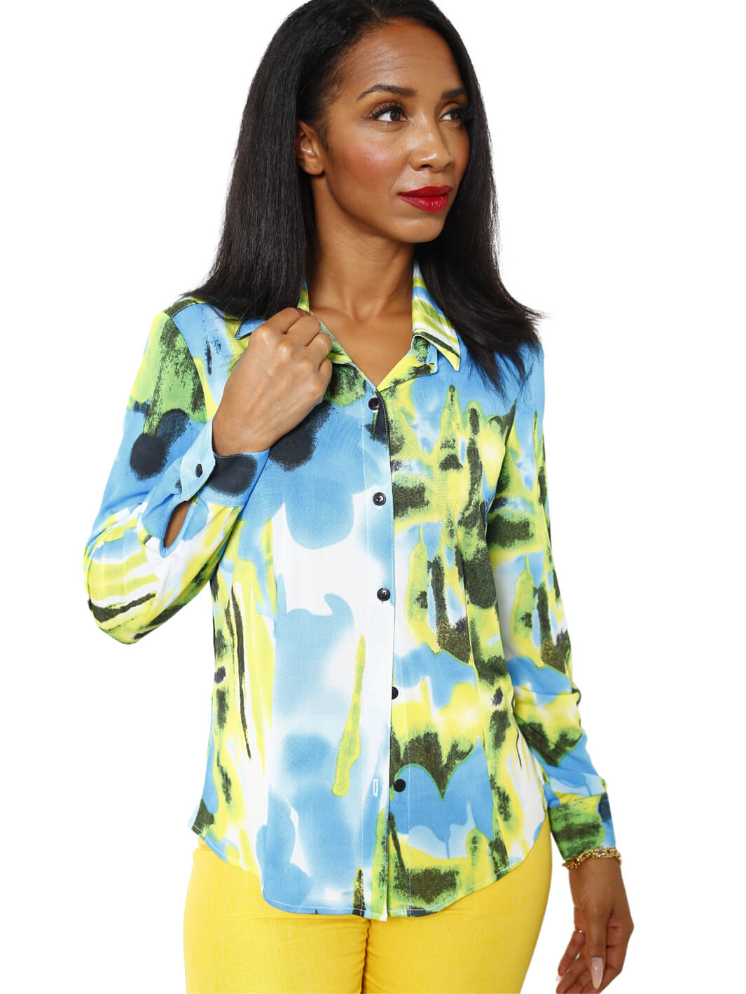 L/S Button Printed Blouse