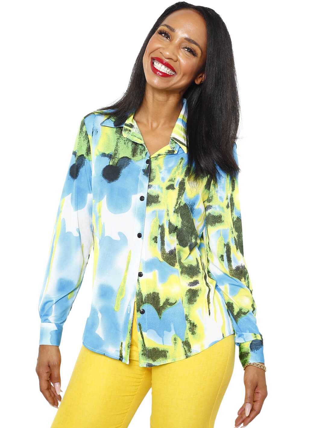 L/S Button Printed Blouse