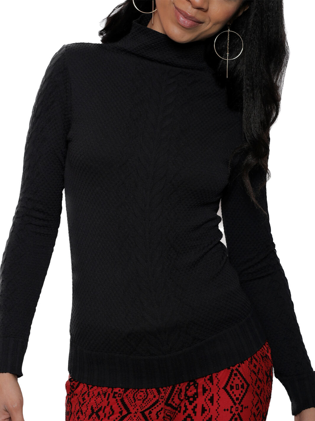 Black Long Sleeve Four-Way Stretch Mock Neck Top