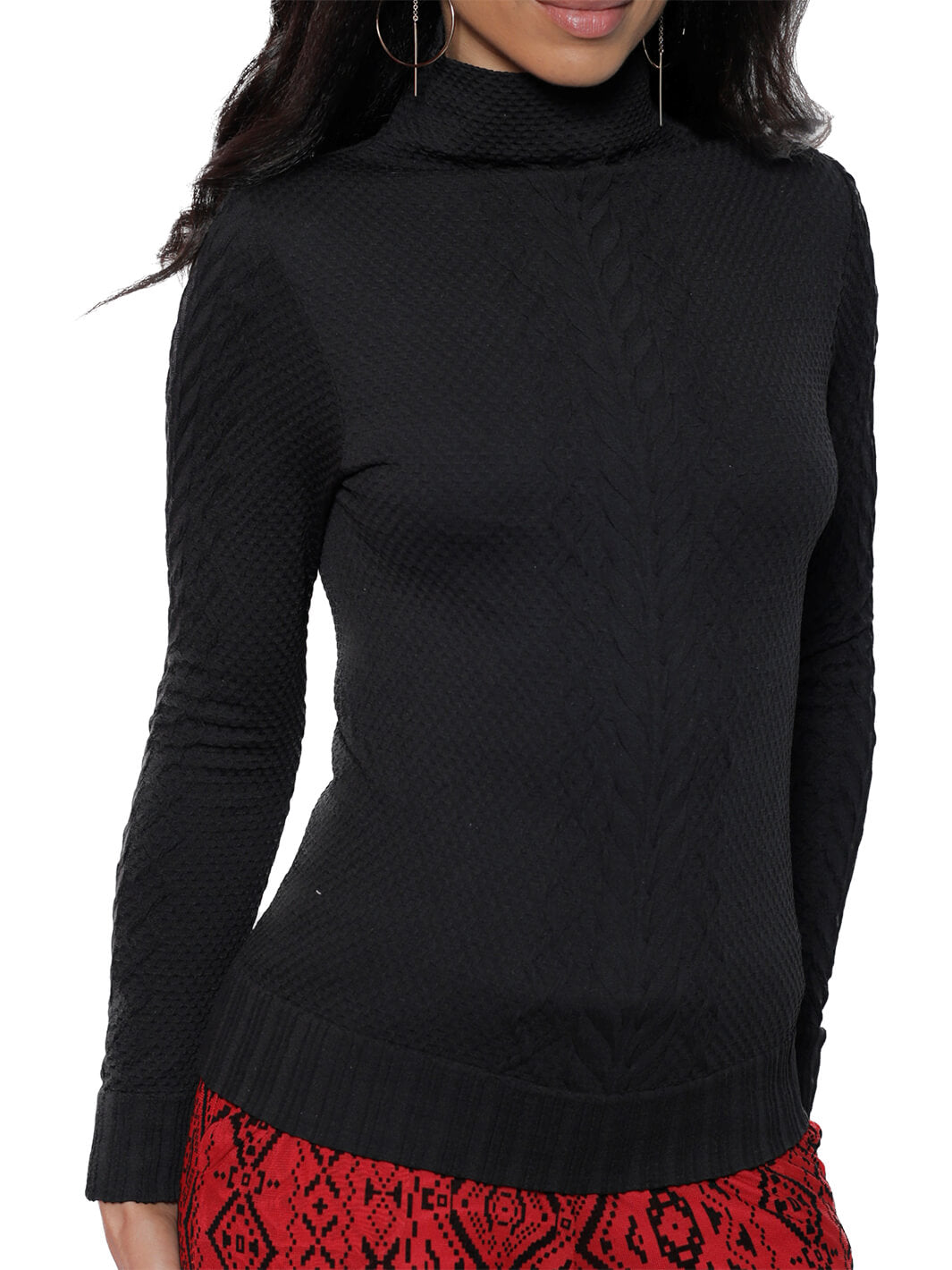 Black Long Sleeve Four-Way Stretch Mock Neck Top