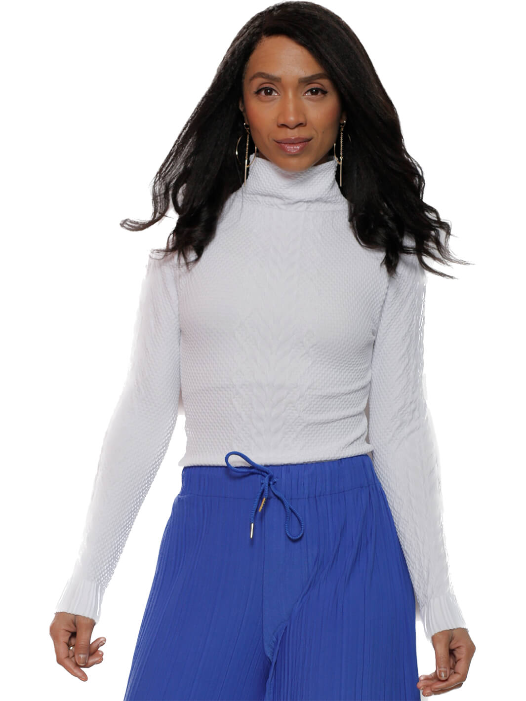 White Long Sleeve Four-Way Stretch Mock Neck Top
