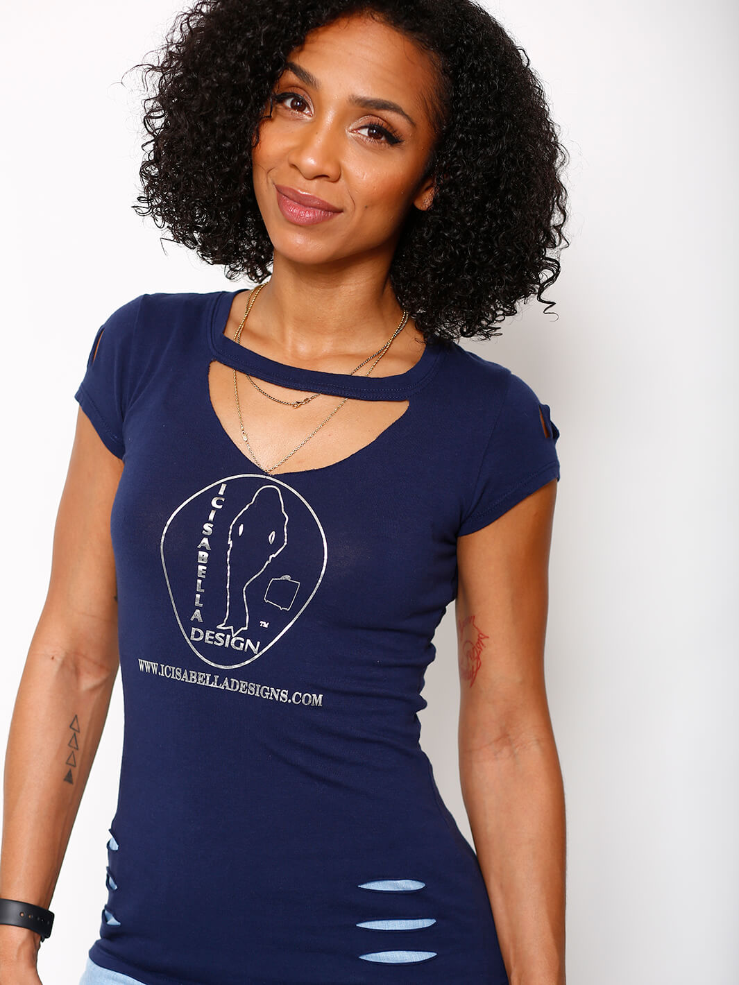 Navy Distressed Foil Logo Tee