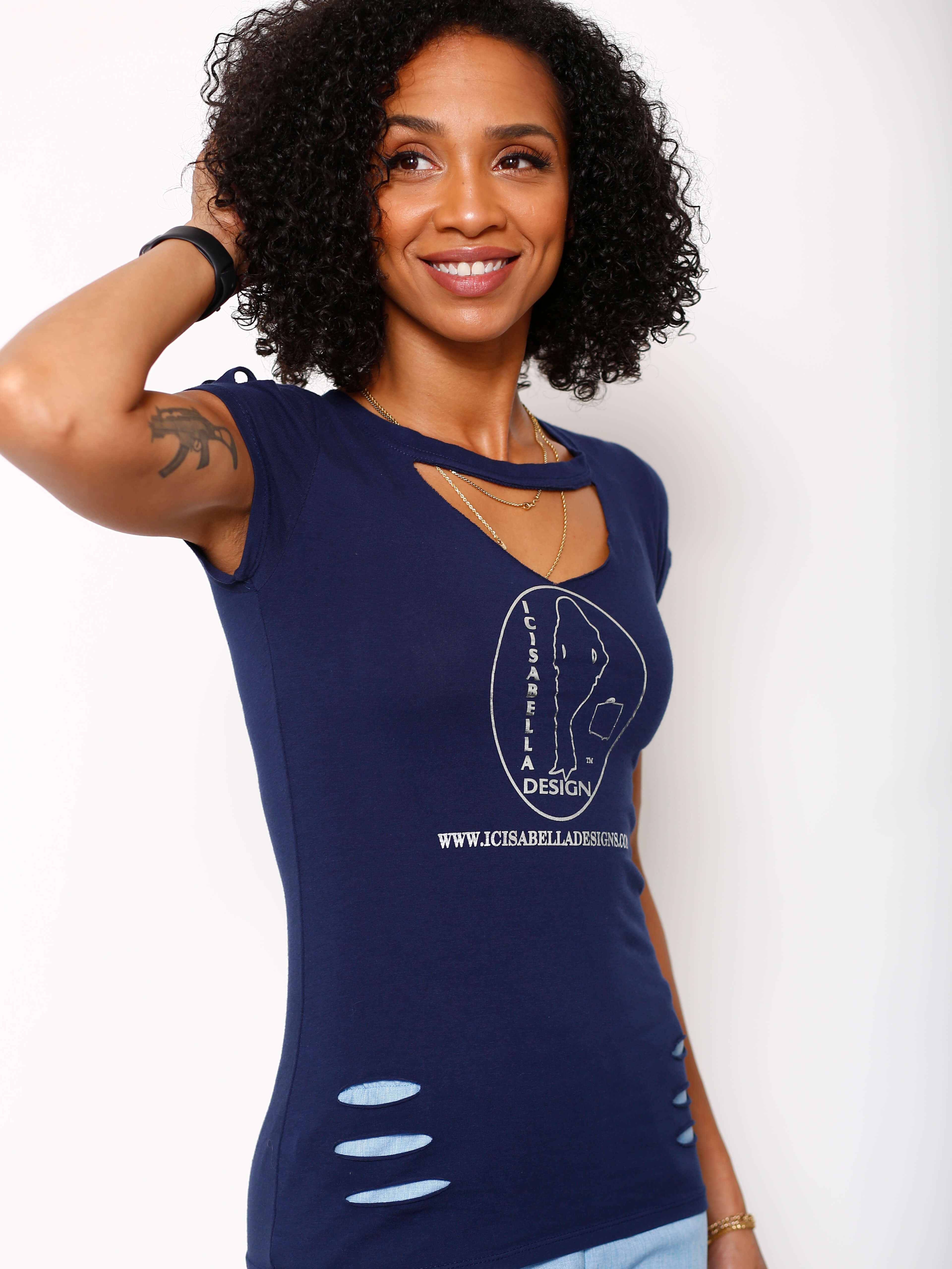 Navy Distressed Foil Logo Tee