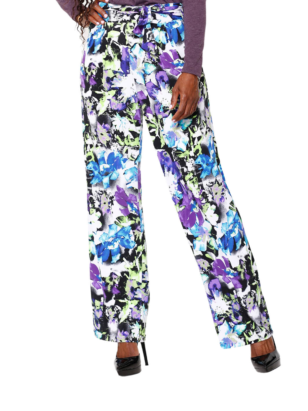 Purple Floral High Waist Pant with Matching Scarf