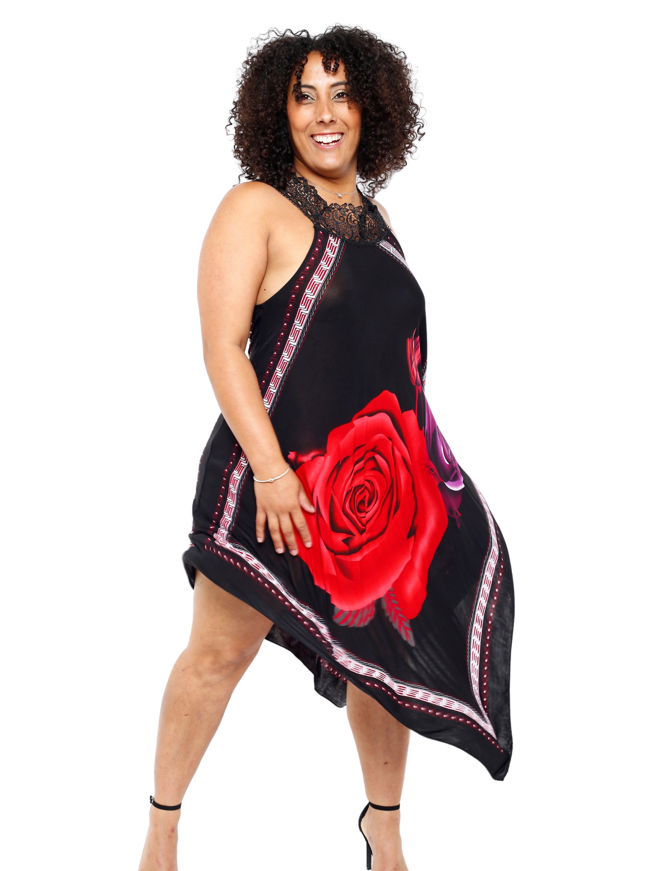Asymmetrical Red Rose Dress