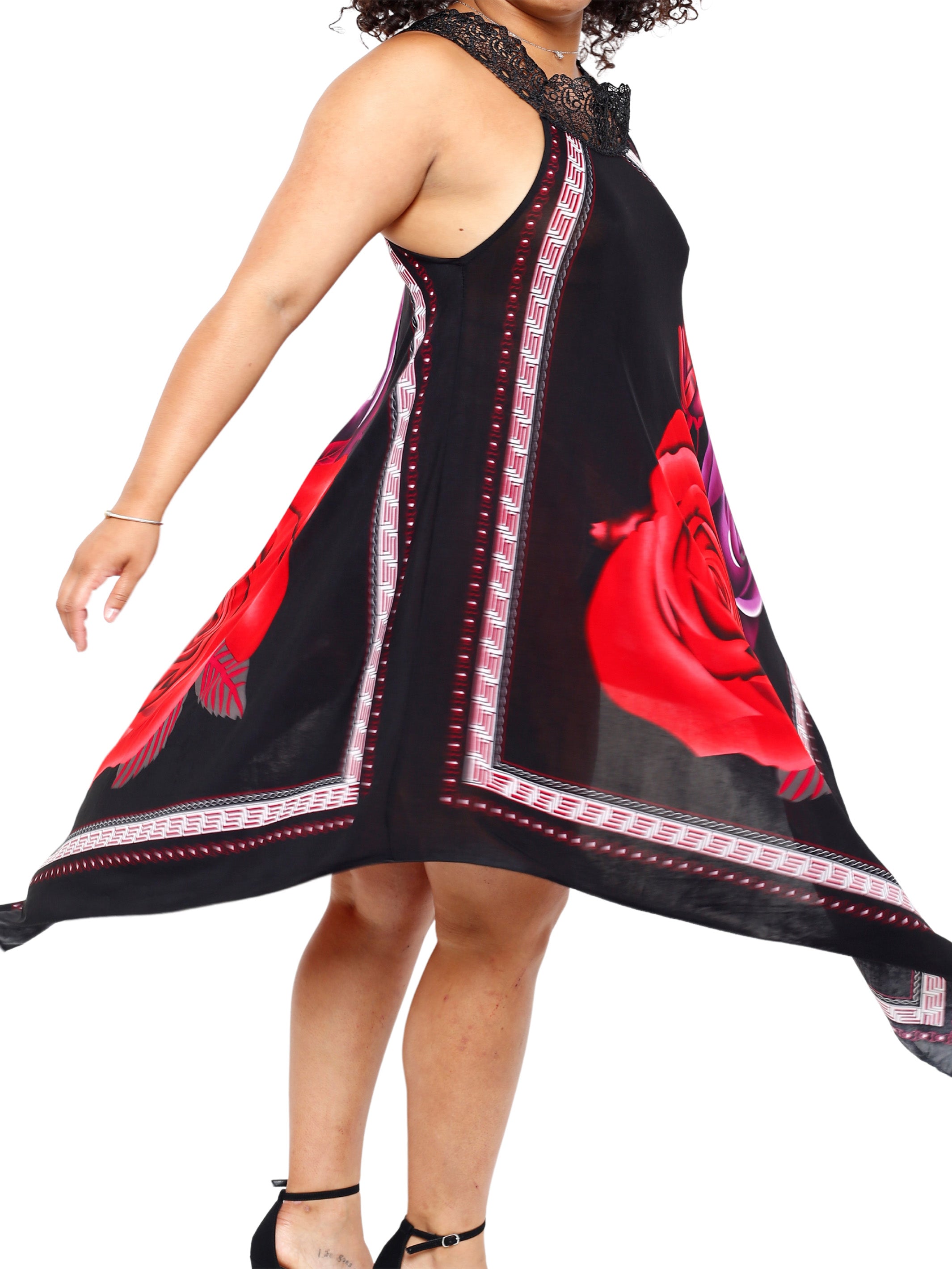 Asymmetrical Red Rose Dress