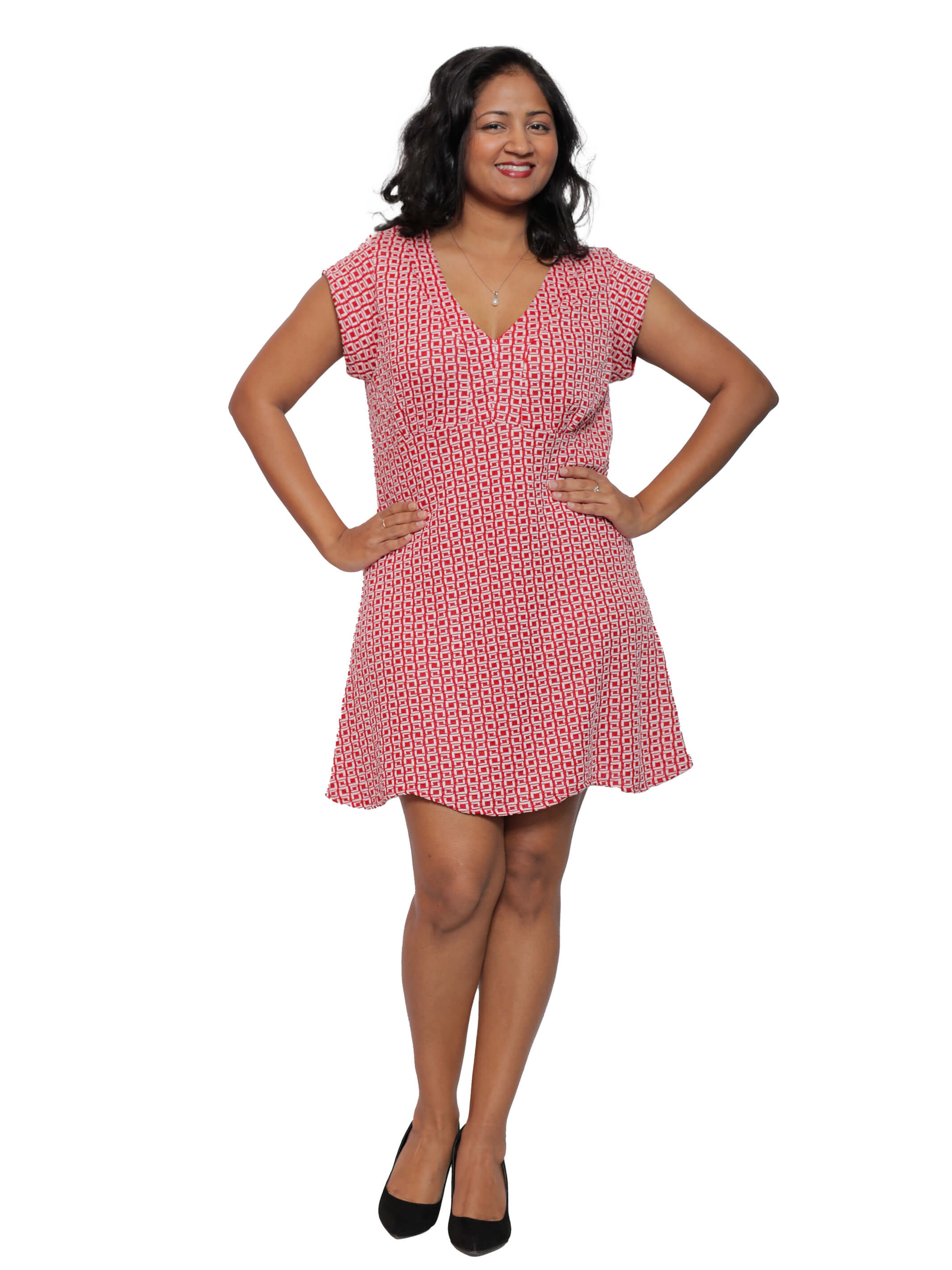 Red & White V-Neck S/S Dress