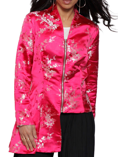 Rose Brocade Asymmetrical Zip Jacket