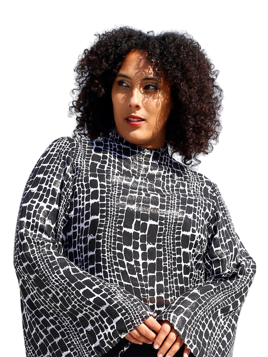 Silver/Black Flare Sleeve Blouse