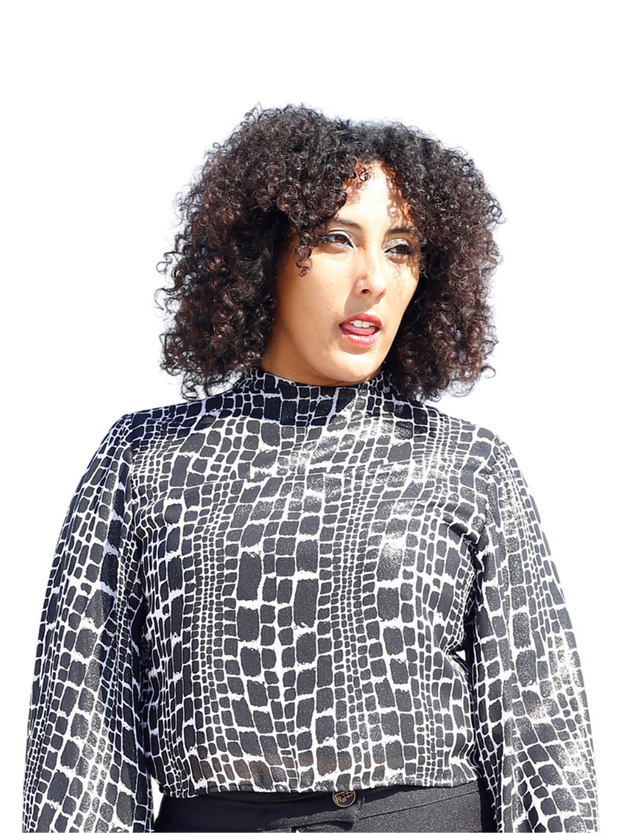 Silver/Black Flare Sleeve Blouse