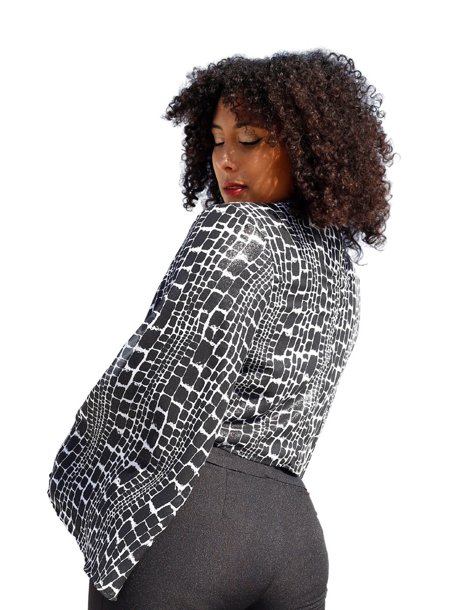 Silver/Black Flare Sleeve Blouse