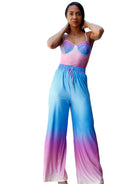Pink and Turquoise Sunset Lounge Wear Set with Cami & Wide Leg Pant