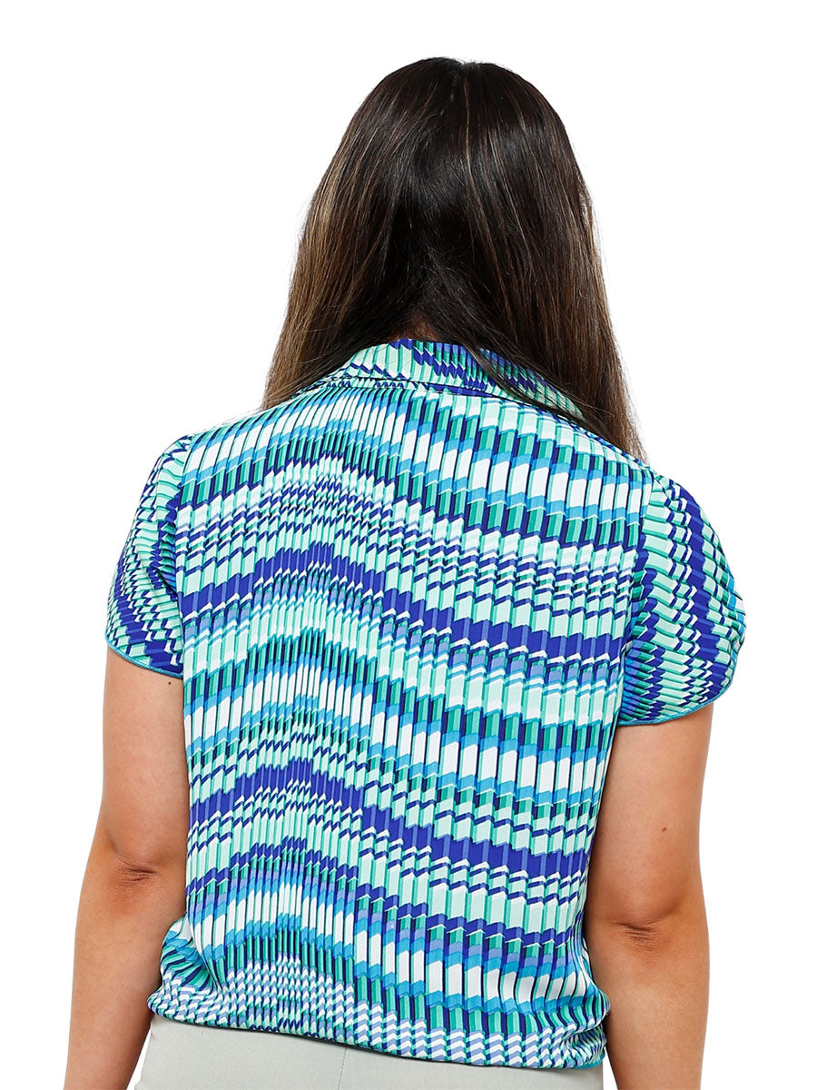Turquoise Multicolored S/S Tie Front Button Top